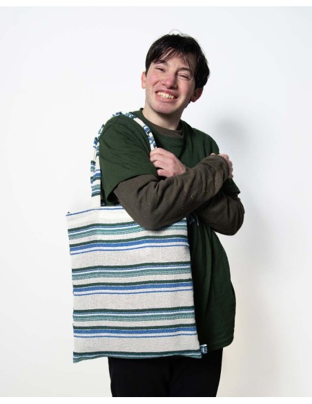 Shopper Bag Blue and Green Stripes